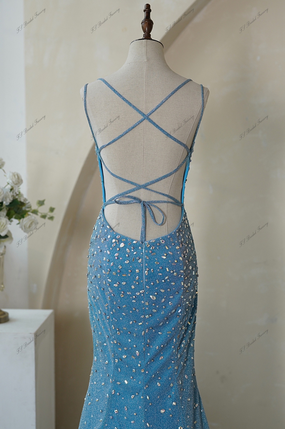 Glitter Mermaid Prom Gown with Crisscrossing Strappy Back