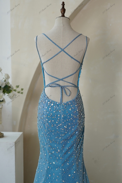 Glitter Mermaid Prom Gown with Crisscrossing Strappy Back