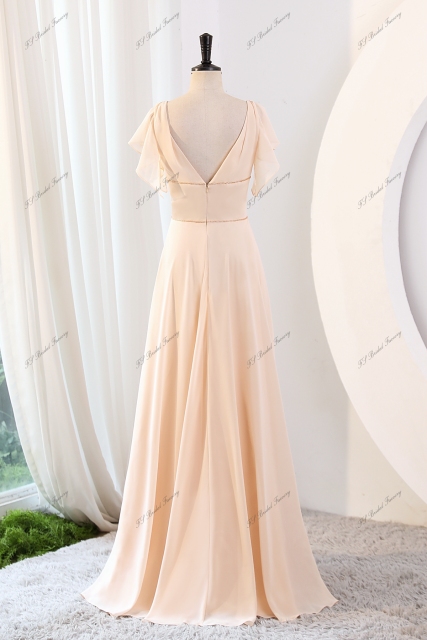 A-line Bridesmaid Dress With V-neck And Ruffled Sleeves