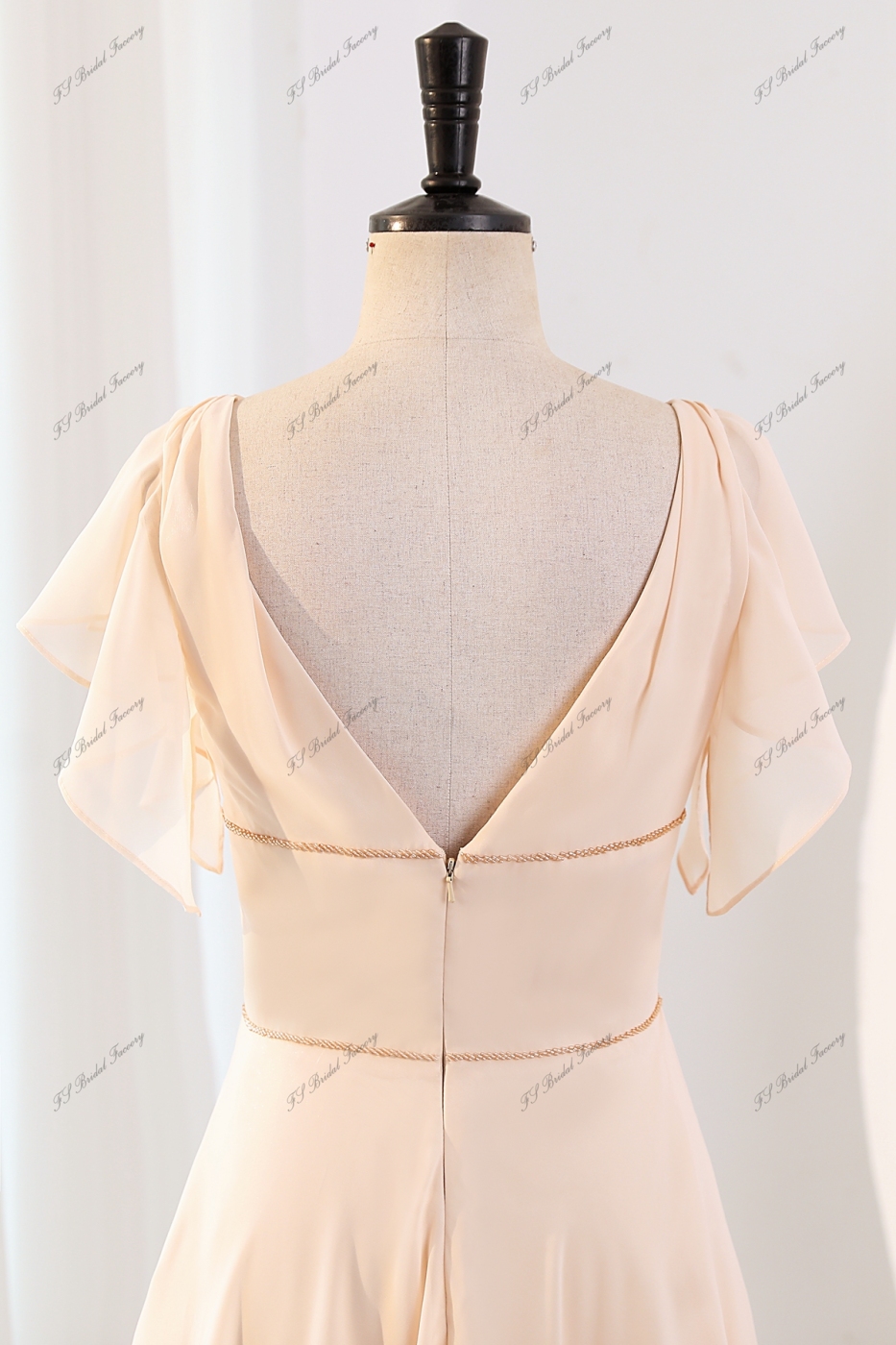 A-line Bridesmaid Dress With V-neck And Ruffled Sleeves