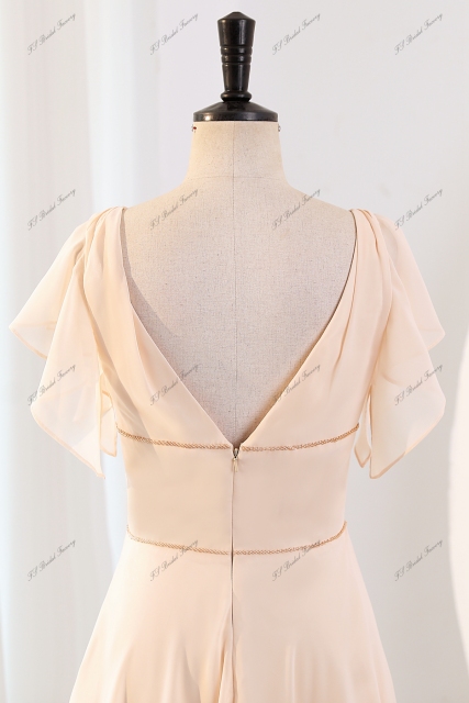 A-line Bridesmaid Dress With V-neck And Ruffled Sleeves