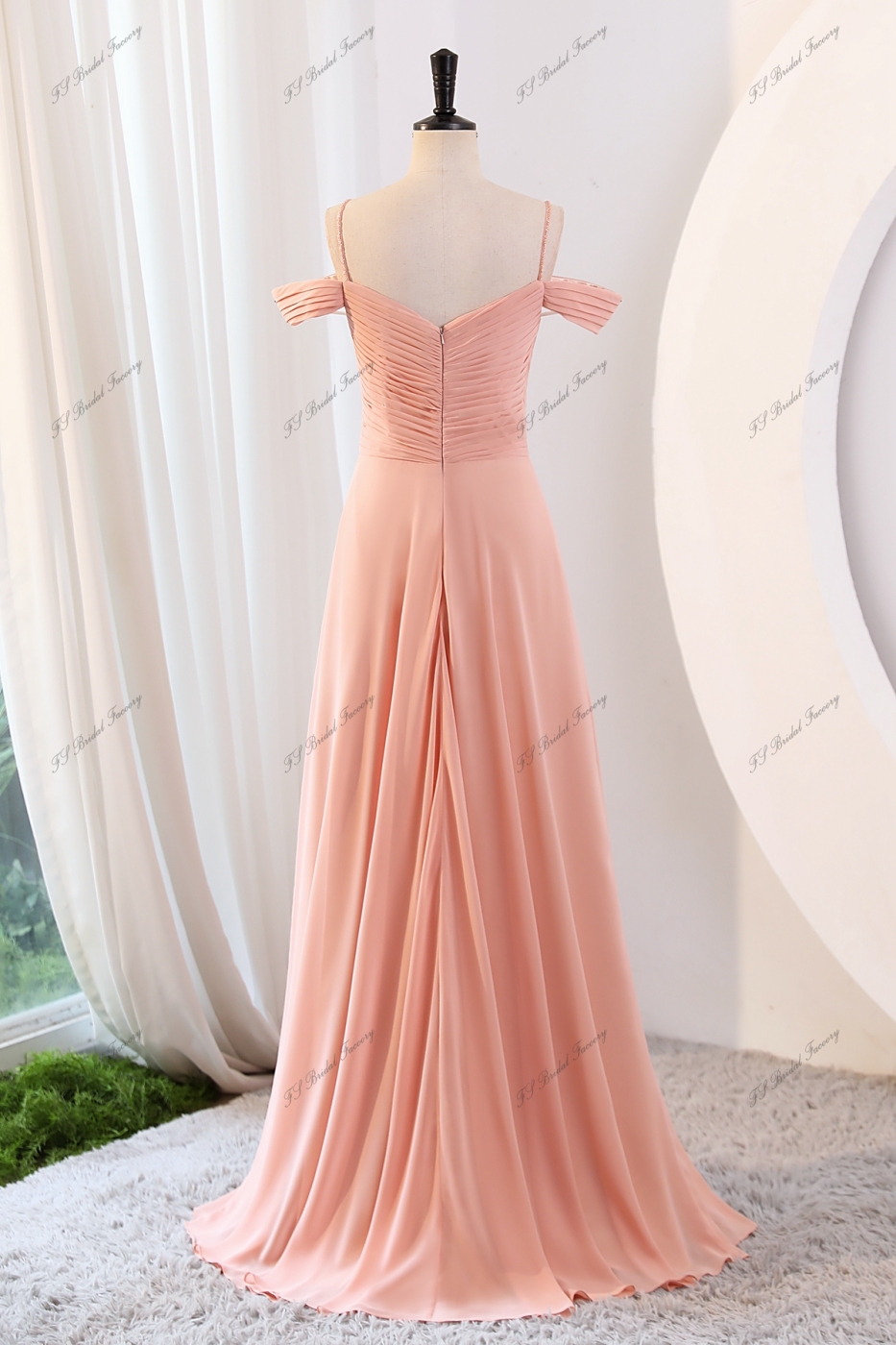 Elegant Pleated Chiffon Sweetheart With off the shoulder Floor Long Bridesmaid Dress