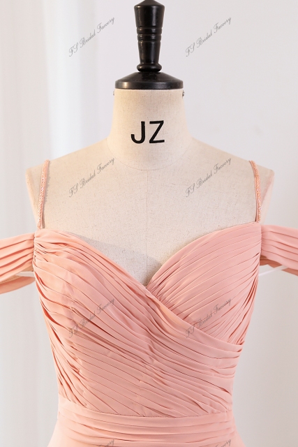 Elegant Pleated Chiffon Sweetheart With off the shoulder Floor Long Bridesmaid Dress