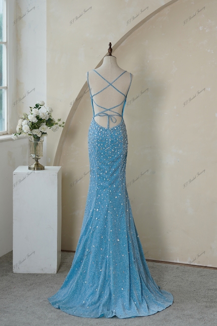Glitter Mermaid Prom Gown with Crisscrossing Strappy Back