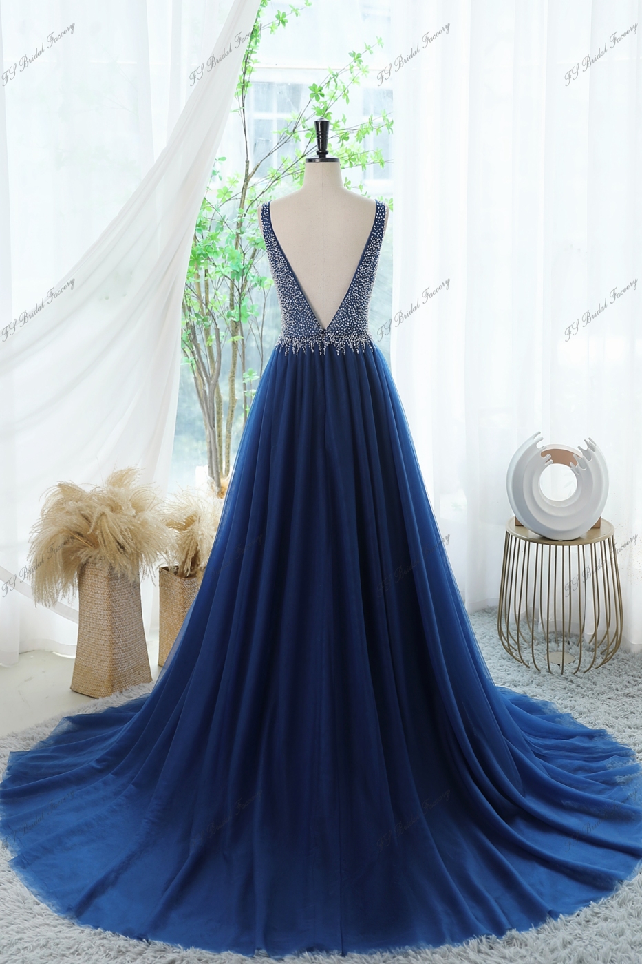 Tulle A-line Prom Gown With Crystal And Moonstone Beading Bodice And V-back