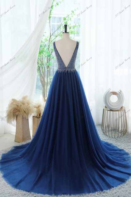 Tulle A-line Prom Gown With Crystal And Moonstone Beading Bodice And V-back