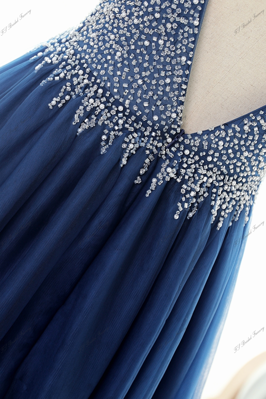 Tulle A-line Prom Gown With Crystal And Moonstone Beading Bodice And V-back