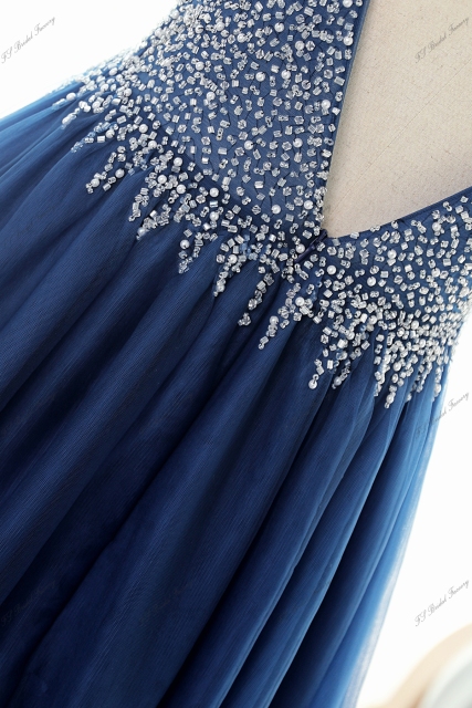 Tulle A-line Prom Gown With Crystal And Moonstone Beading Bodice And V-back