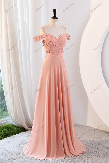 Elegant Pleated Chiffon Sweetheart With off the shoulder Floor Long Bridesmaid Dress
