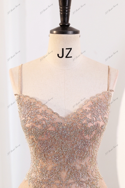 Glitter Prom Gown With Spaghetti Straps And Beading Lace Bodice