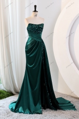 Sequin Mermaid Prom Dress With Spaghetti Straps And High Split