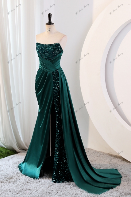 Sequin Mermaid Prom Dress With Spaghetti Straps And High Split