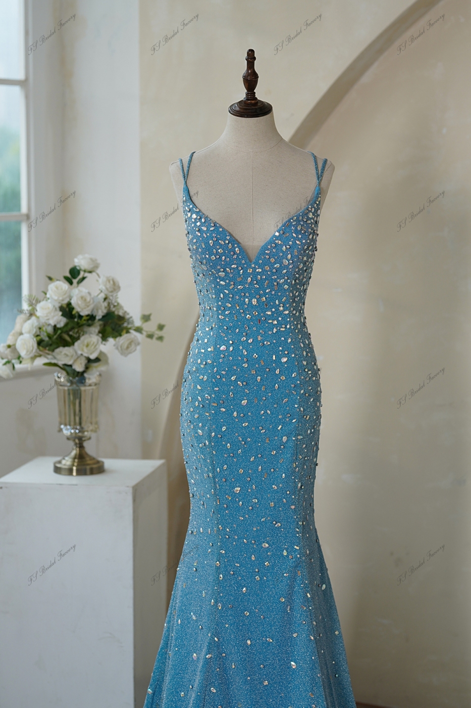 Glitter Mermaid Prom Gown with Crisscrossing Strappy Back