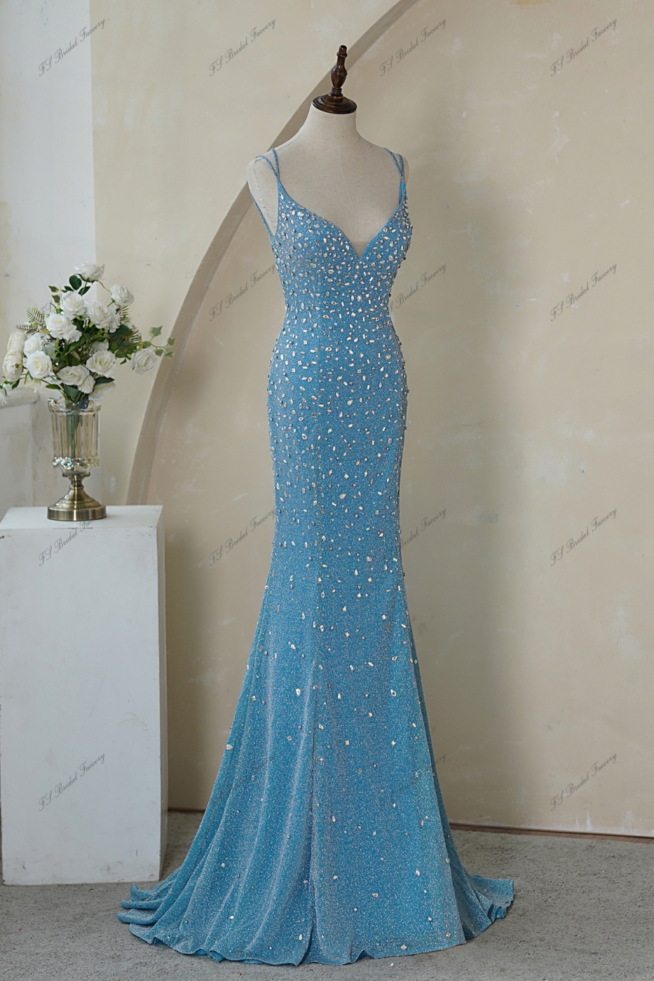 Glitter Mermaid Prom Gown with Crisscrossing Strappy Back