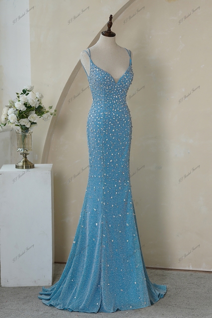 Glitter Mermaid Prom Gown with Crisscrossing Strappy Back