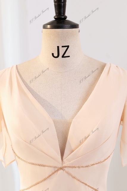 A-line Bridesmaid Dress With V-neck And Ruffled Sleeves