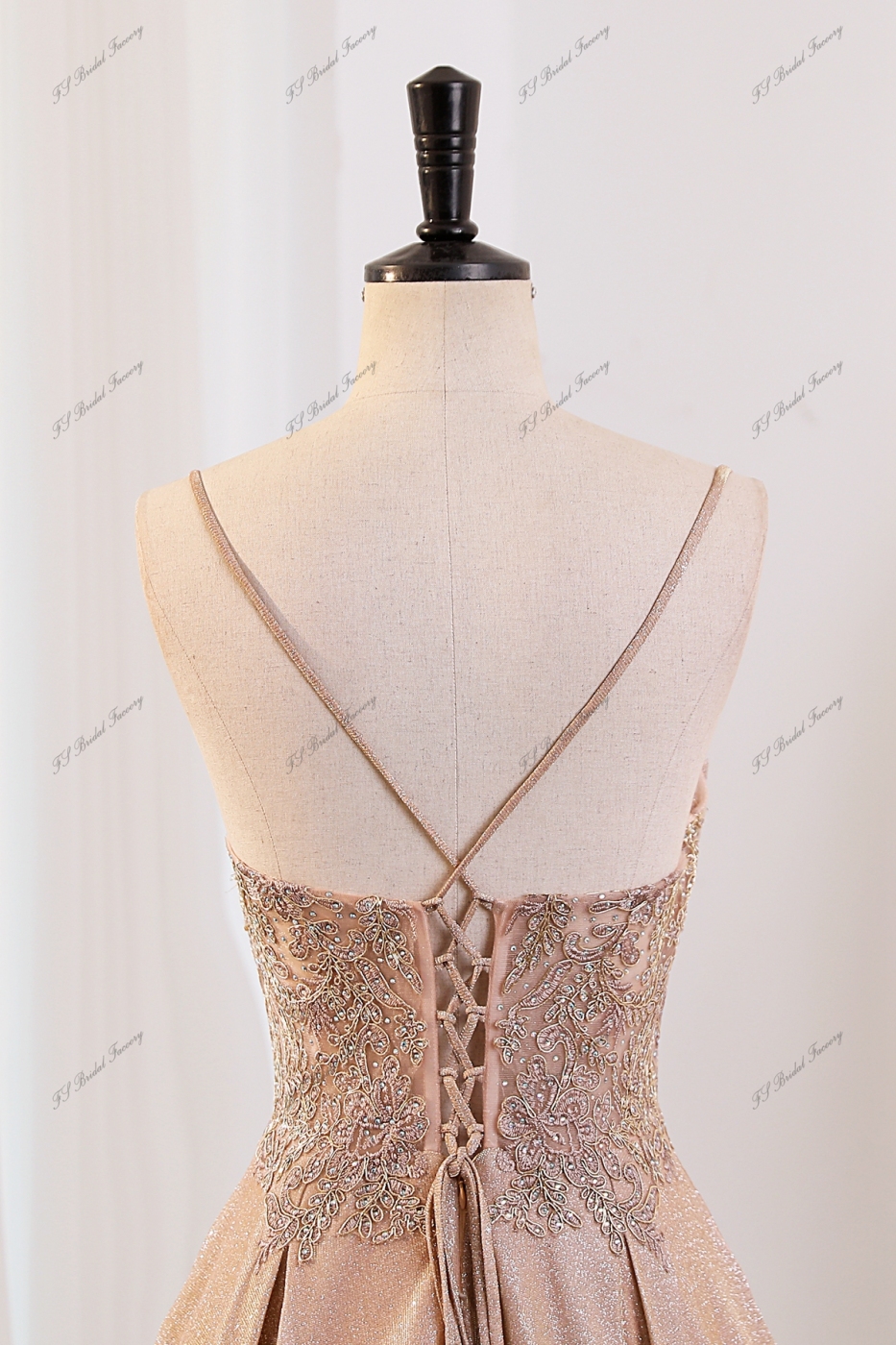 Glitter Prom Gown With Spaghetti Straps And Beading Lace Bodice