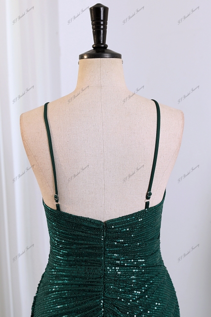 Sequin Mermaid Prom Dress With Spaghetti Straps And High Split