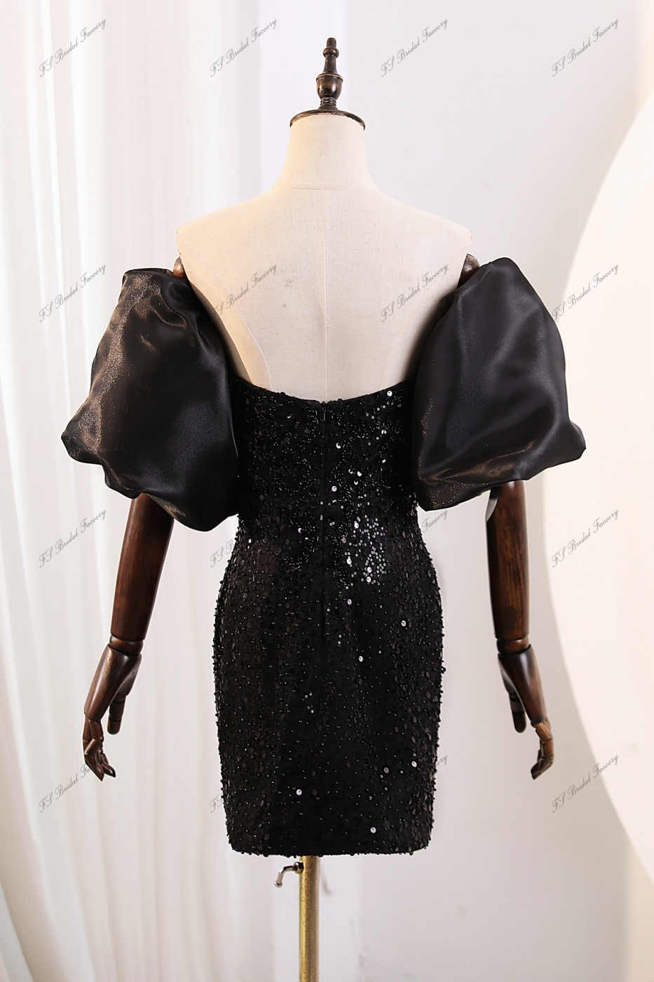 Beading Straight Neckline Party Dress With Detachable Pouf Sleeves