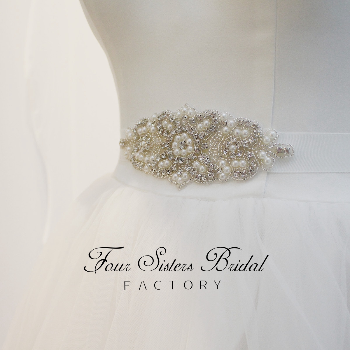 Wholesale Sparkly Rhinestones Pearls Satin Ties Sash