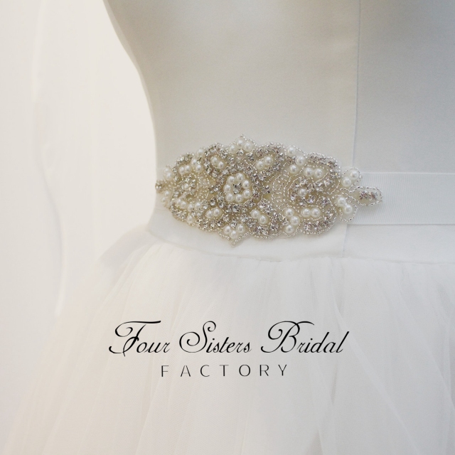 Wholesale Sparkly Rhinestones Pearls Satin Ties Sash