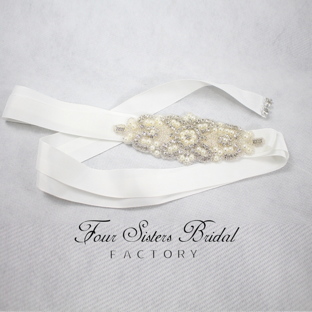 Wholesale Sparkly Rhinestones Pearls Satin Ties Sash