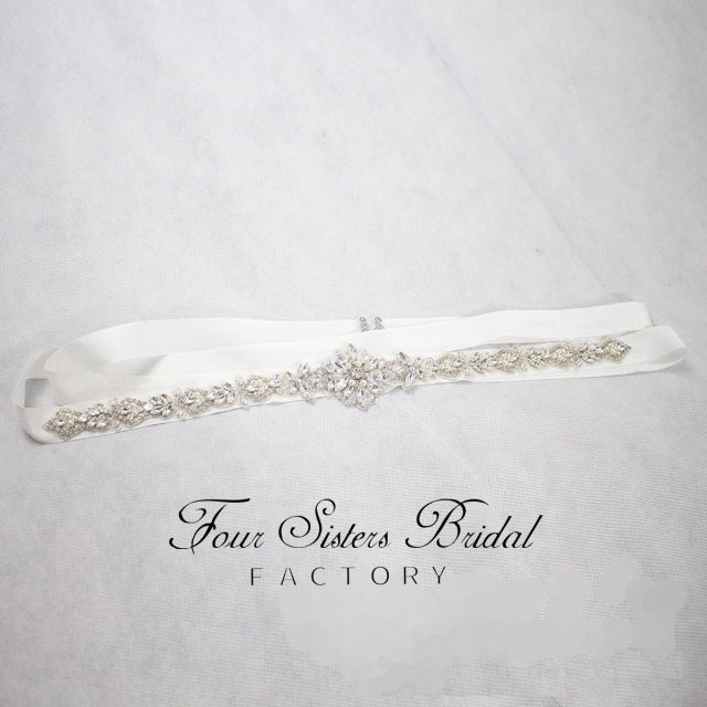 Glistering Rhinestones And Pearls Satin Wedding Sash