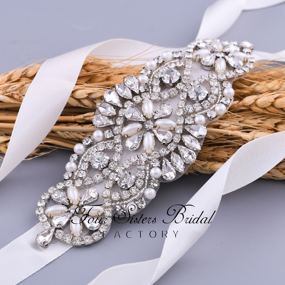 Shiny Silver Crystal Satin Bridal Belt Wholesale