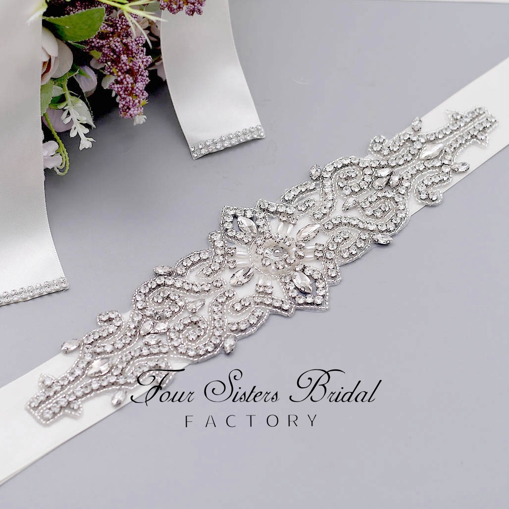 Glistering Crystal Satin Wedding Sash