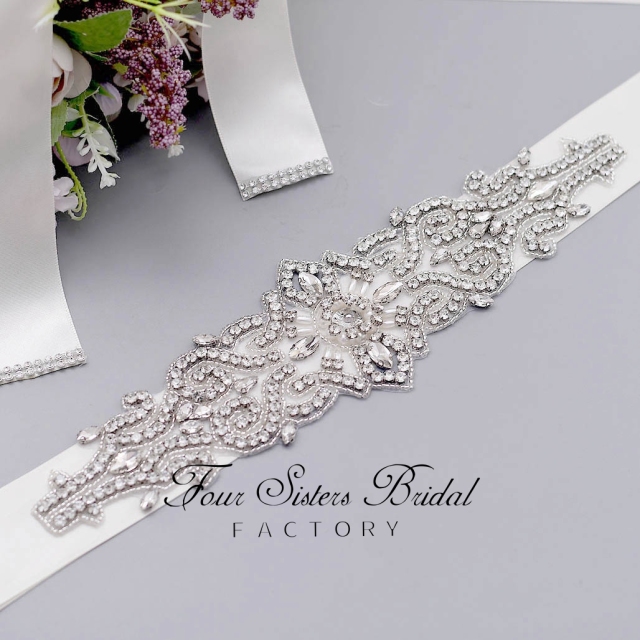 Glistering Crystal Satin Wedding Sash