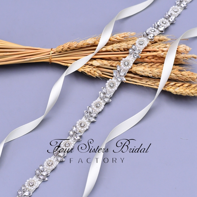 Wholesale Floral Pearls And Moonstones Satin Bridal Belt Wholesale