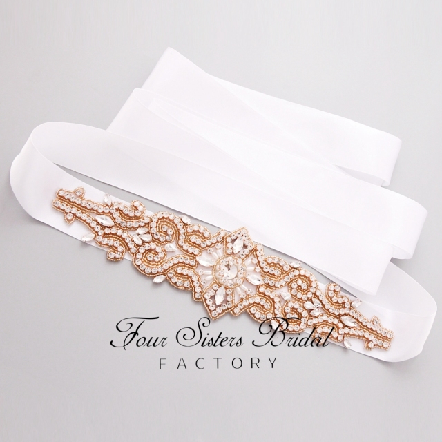 Glistering Crystal Satin Wedding Sash