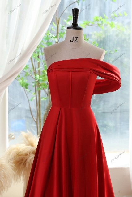 One Shoulder A-line Satin Prom Gown With High Split