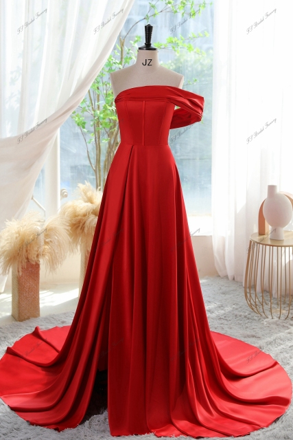 One Shoulder A-line Satin Prom Gown With High Split