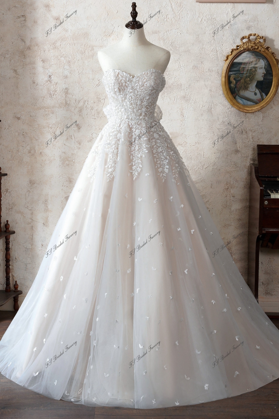 Illusion Bodice A Line Wedding Gown With Detached Long Sleeve