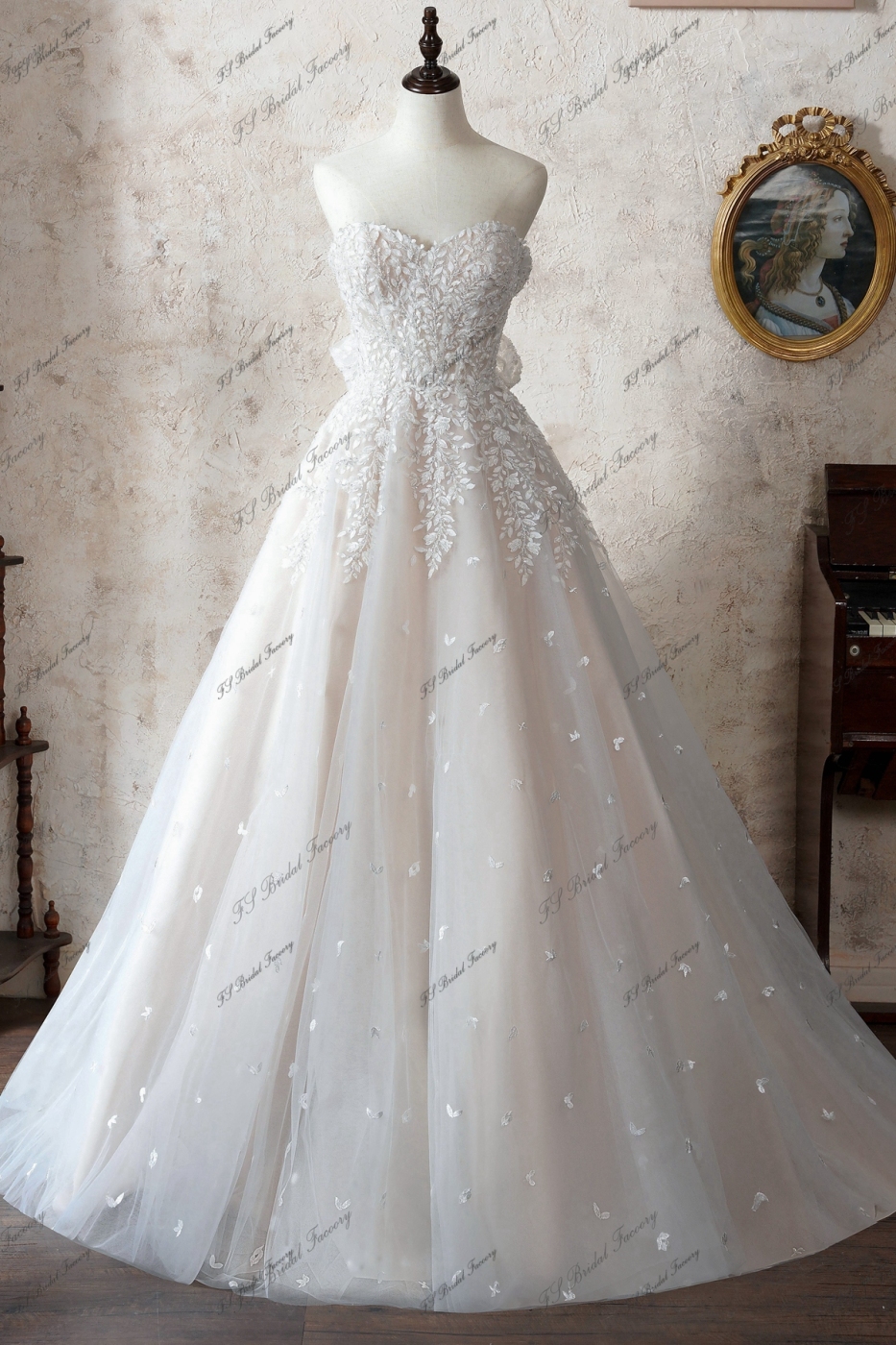 Illusion Bodice A Line Wedding Gown With Detached Long Sleeve