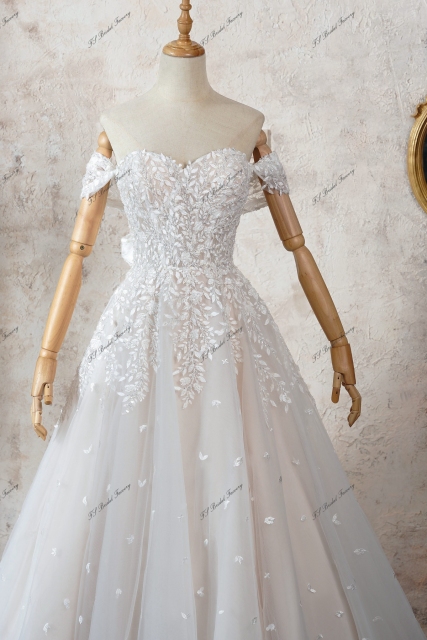 Illusion Bodice A Line Wedding Gown With Detached Long Sleeve