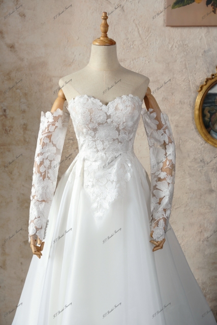 A-line Wedding Dress With Slit Lace Bridal Gown