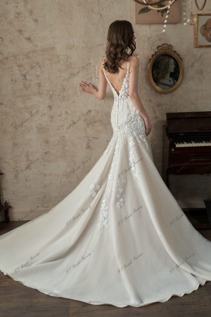 Soft Mermaid Gown With A Chantilly Lace With Drop Waist
