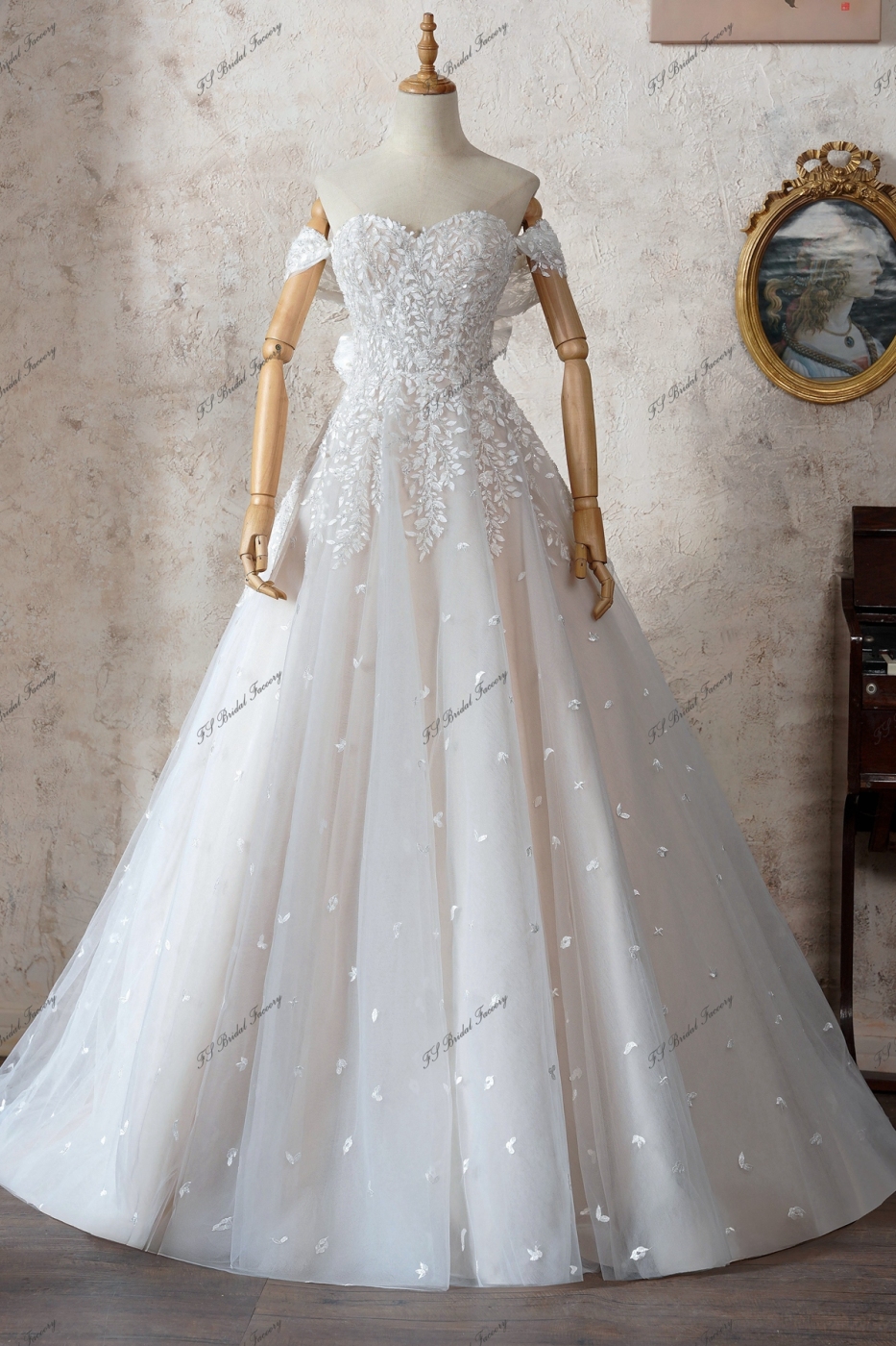 Illusion Bodice A Line Wedding Gown With Detached Long Sleeve