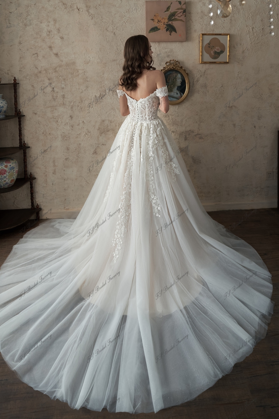Off The Shoulder A Line Gown Beaded Lace Wedding Dress