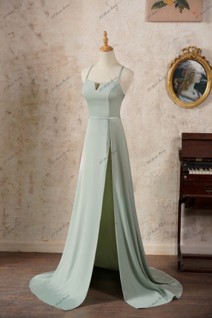 A line Satin Long Tulle Prom Dress