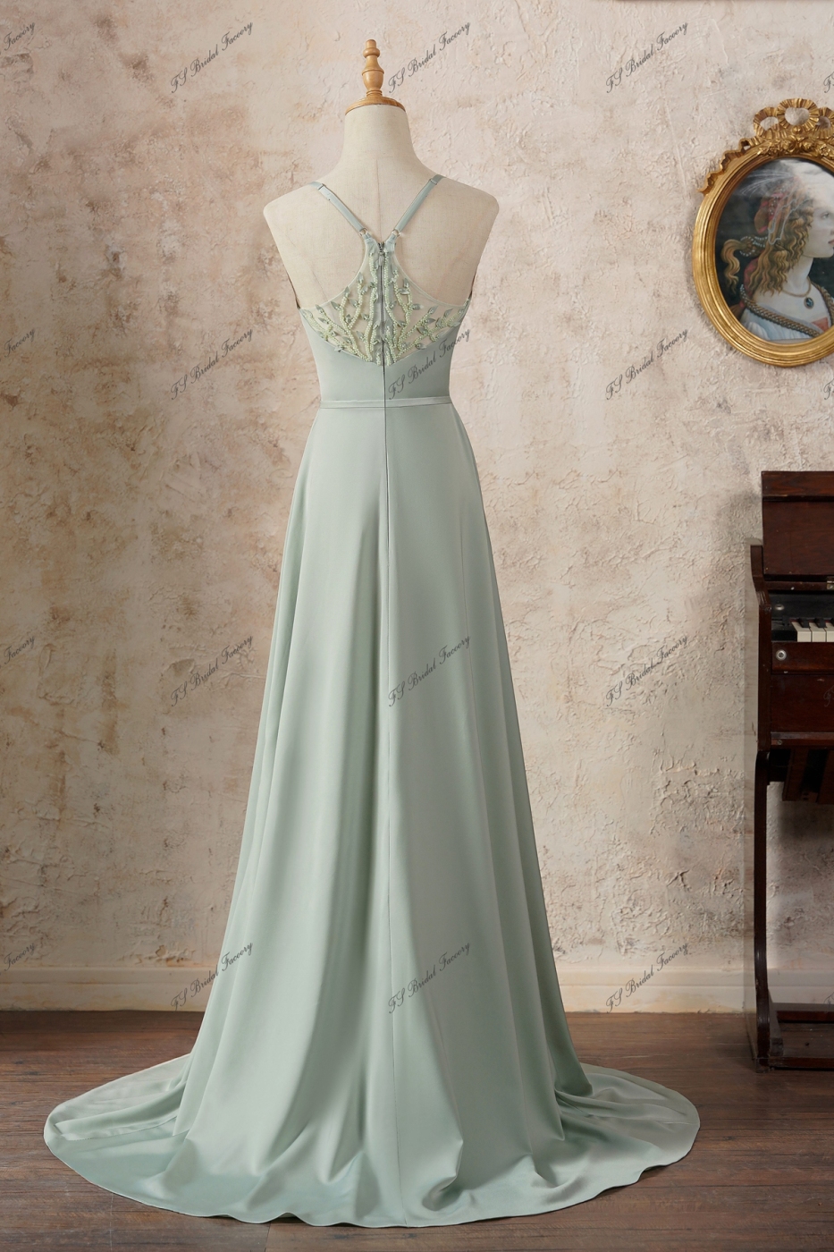 A line Satin Long Tulle Prom Dress