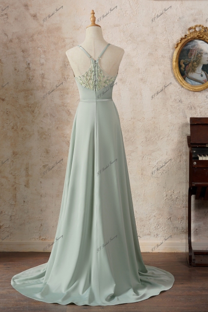 A line Satin Long Tulle Prom Dress