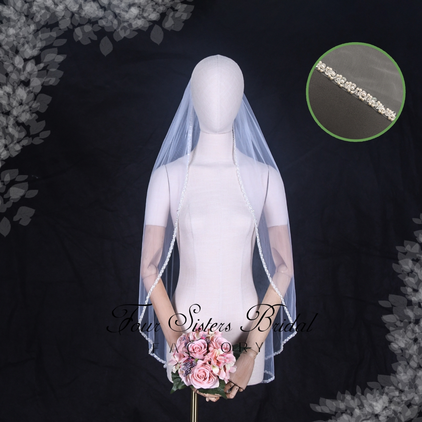 Pearls Beading Edge Bridal Veils