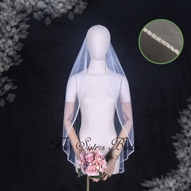 Pearls Beading Edge Bridal Veils