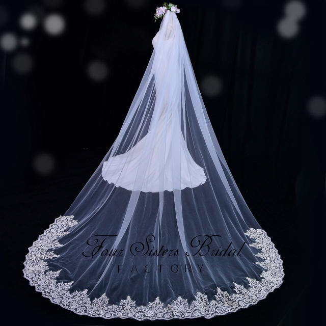 Luxurious Long Bridal Veil With Lace