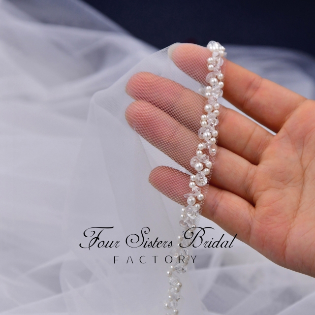 Pearls Beading Edge Bridal Veils