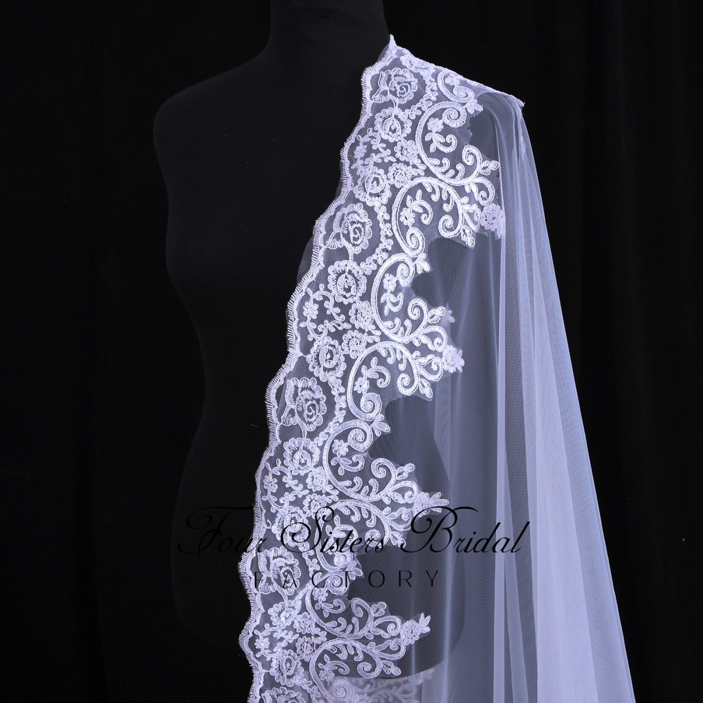 Luxurious Long Bridal Veil With Lace