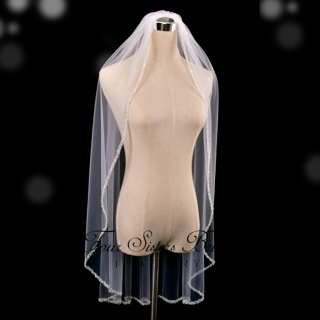 Pearls Beading Edge Bridal Veils